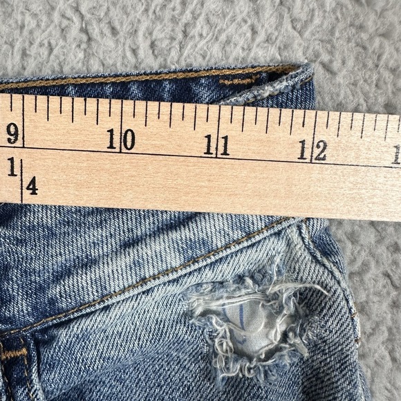 Zara Trafaluc Denimwear Shorts Womens 2 Blue Distressed Pac-Man Patch High Rise - Picture 5 of 8